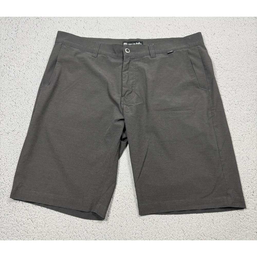 Travis Mathew Shorts Mens 36 Gray Striped Chino Golf Casual Stretch 11 Inseam